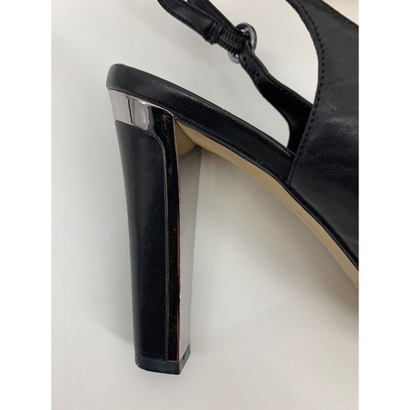 DKNY Black Leather Slingback Pumps with Open Toe Size 9.5 - Picture 7 of 10